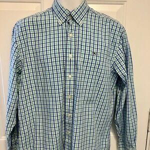 Vineyard Vines Sz Medium Whale Shirt Long Sleeve‎ Blue Plaid Button Up Men's